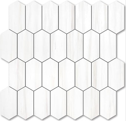 Vamos Tile Long Hexagon Peel and Stick Backsplash Tile - 10 Sheets Stick on Backsplash for Kitchen and Bathroom 12.4 x 12 Inch Dolomite Marble Look PVC Self Adhesive Mosaic Wall Tiles