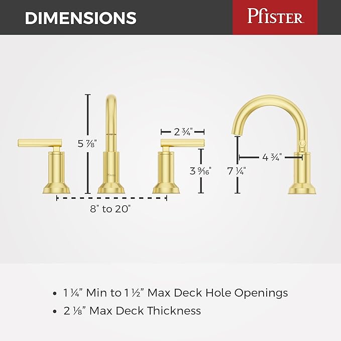 Pfister Capistrano Bathroom Sink Faucet, 8-Inch Widespread, 2-Handle, 3-Hole, NSF Certified, Brushed Gold Finish, LF049CSOBG