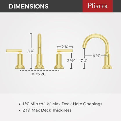 Pfister Capistrano Bathroom Sink Faucet, 8-Inch Widespread, 2-Handle, 3-Hole, NSF Certified, Brushed Gold Finish, LF049CSOBG