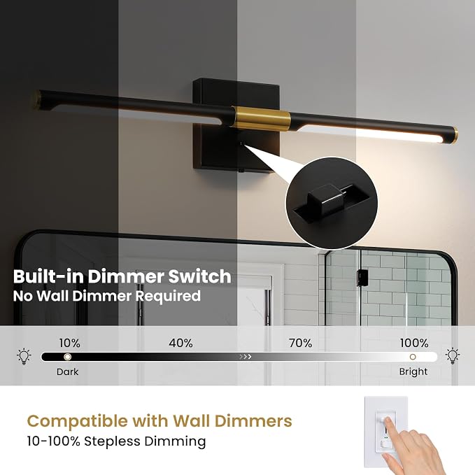 Epinl Black Gold Vanity Light for Bathroom, 24 inch 5CCT 360° Rotatable Bathroom Light Fixture Over Mirror Dimmable LED Vanity Lighting Fixtures Modern Bathroom Wall Light