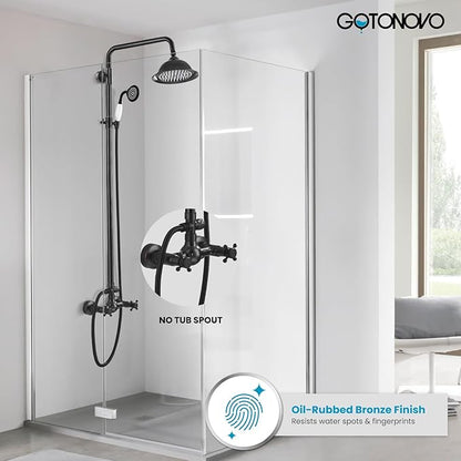gotonovo Oil Rubbed Bronze Shower Faucet 8 Inch Rainfall Shower Head Set Double Cross Handle Handheld Spray Bathroom Shower System Wall Mount