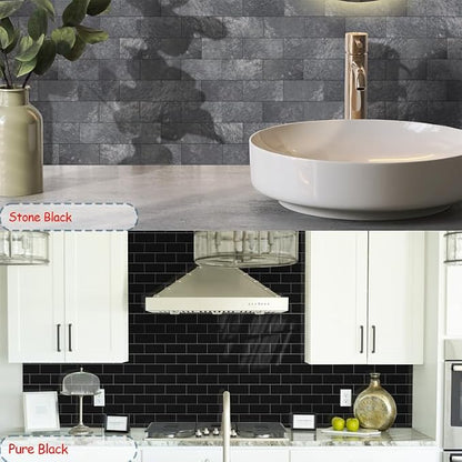Yipscazo Peel and Stick backsplash 3 x 6 Inches 3D PVC Composite Wall Tile Stick on Backsplash Tile for Kitchen Bathroom, Laundry Room, Fireplace(Gray, 100 Pieces)