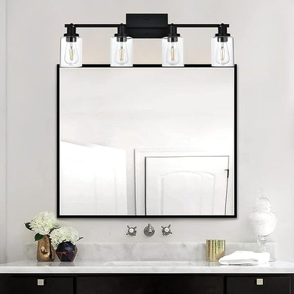MELUCEE 4 Light Track Lighting Kit Bathroom Light Fixtures Matte Black Ceiling Spotlight Fixture for Hallway Foyer Bath Storage, Clear Glass Shade