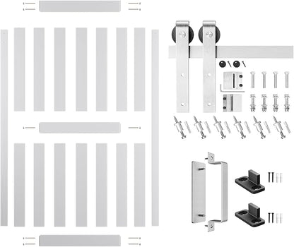 48''x84'' Sliding Barn Door with 8 Ft Brushed Nickel Hardware Kit | Pre-Drilled Holes Easy Assembly - Include Installation Manual, Water-Proof PVC Surface, H-Frame, White