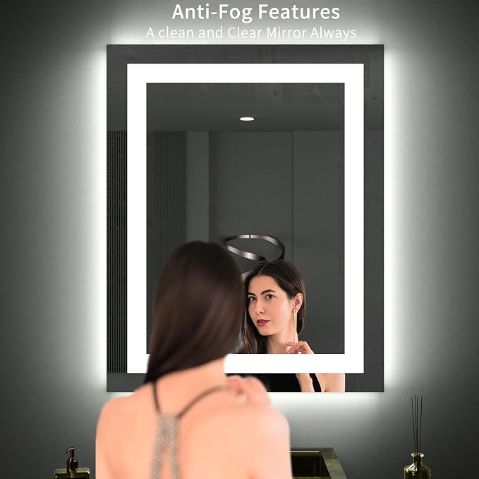 LOAAO 24"X30" LED Bathroom Mirror with Lights, UL Listed | Anti-Fog, Dimmable, 3 Color Temperature, Backlit + Front Lit, Memory Function, Tempered Glass