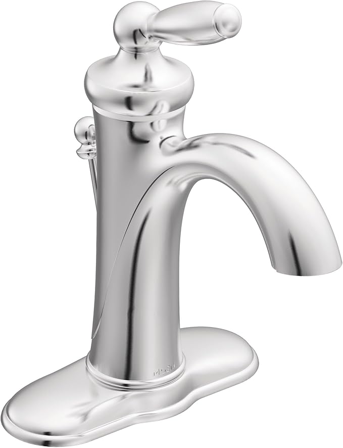 Moen Brantford Chrome One-Handle Traditional Bathroom Sink Faucet with Optional Deckplate and Available Vessel Sink Extension Kit, 6600