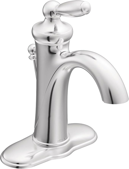 Moen Brantford Chrome One-Handle Traditional Bathroom Sink Faucet with Optional Deckplate and Available Vessel Sink Extension Kit, 6600