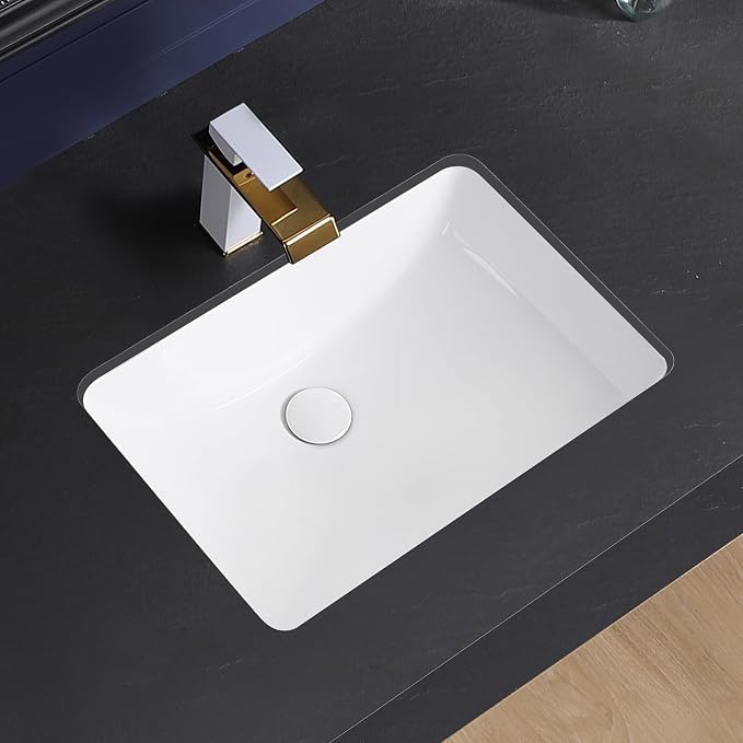 Undermount Bathroom Sink 21x15 Inch Small Bathroom Sink White Porcelain Ceramic Bathroom Under Counter Lavatory Vanity Sink Basin Rectangular Undermount Sinks with Overflow