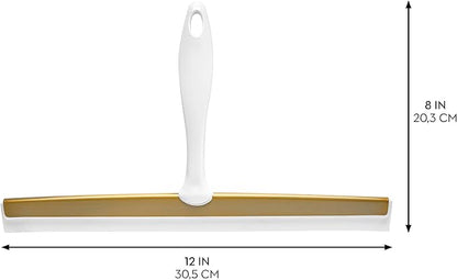 iDesign Bathroom Shower Squeegee with Wall Hook - White/Soft Brass