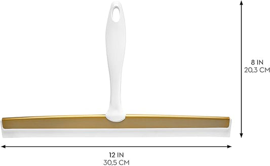 iDesign Bathroom Shower Squeegee with Wall Hook - White/Soft Brass
