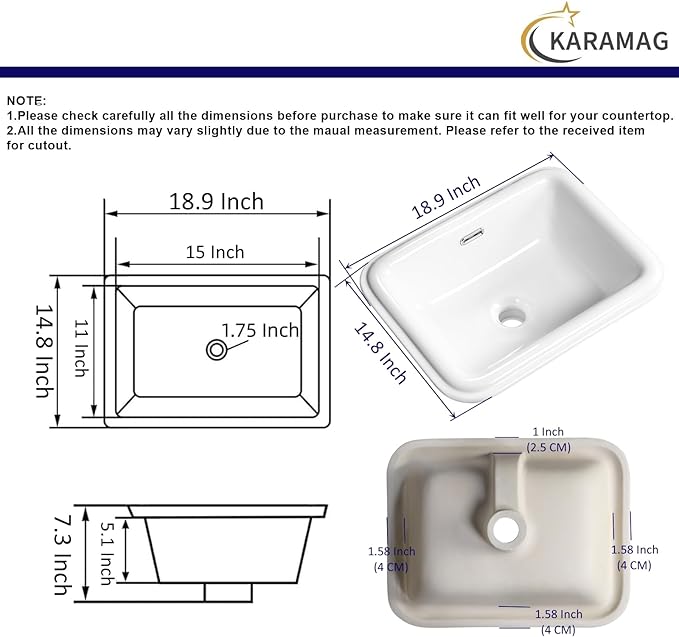 Bathroom Vessel Sink 19x15 Inch Drop In Bathroom Sink Rectangular Semi Recessed Bathroom Sinks with Overflow White Ceramic Modern Sinks Bowl Vanity Above Counter Basin