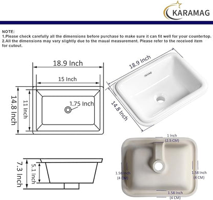 Bathroom Vessel Sink 19x15 Inch Drop In Bathroom Sink Rectangular Semi Recessed Bathroom Sinks with Overflow White Ceramic Modern Sinks Bowl Vanity Above Counter Basin