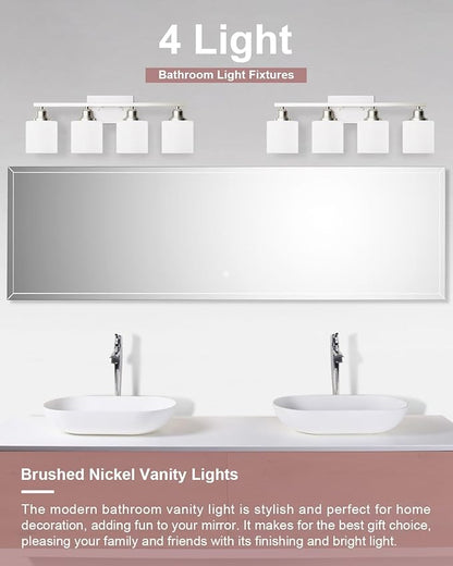 Sailstar 4-Light Bathroom Light Fixtures Over Mirror, Glass Shade & Anti-Rust Nickel Finished,Brushed Nickel Vanity Lights, Modern Bathroom Vanity Light, Bathroom Light for Small Space