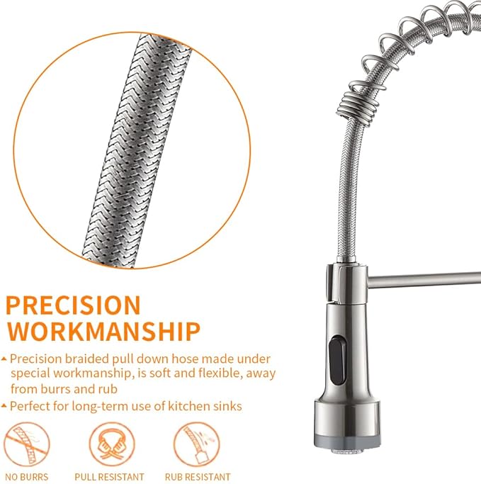 OWOFAN LED Light Kitchen Faucet with Pull Down Sprayer Sus304 Stainless Steel Industrial Single Handle Faucet for Farmhouse Camper Laundry Utility Rv Wet Bar Sinks Brushed Nickel 9005SN
