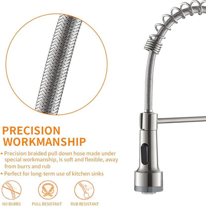 OWOFAN LED Light Kitchen Faucet with Pull Down Sprayer Sus304 Stainless Steel Industrial Single Handle Faucet for Farmhouse Camper Laundry Utility Rv Wet Bar Sinks Brushed Nickel 9005SN