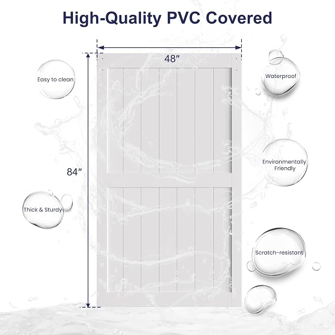SMARTSTANDARD 48" x 84" White Sliding Barn Door with 8FT Silver Hardware | Pre-Drilled Ready to Assemble, Waterproof PVC Coating, H-Frame