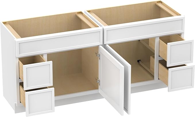 HomeBeyond 72 Inches Bathroom Vanity Base Cabinet Without Sink, Double Sink Top with Door & Soft Closing Drawers, Sturdy Floor Mounted Cabinet 2-Door 4-Drawer, White