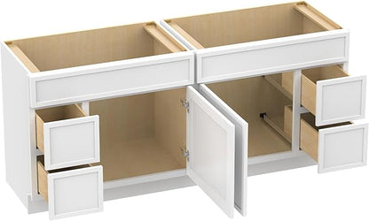 HomeBeyond 72 Inches Bathroom Vanity Base Cabinet Without Sink, Double Sink Top with Door & Soft Closing Drawers, Sturdy Floor Mounted Cabinet 2-Door 4-Drawer, White