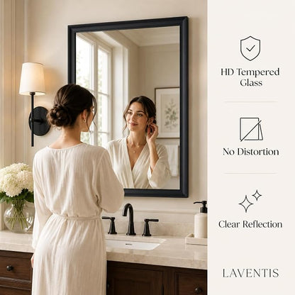 30x40 Inch Matte Black Bathroom Mirrors for Over Sink | Curved Aluminum Frame Rectangular Vanity Mirror, HD Tempered Glass, Rust-Resistant Wall Mirror for Bedroom & Entryway