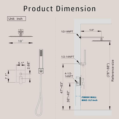 Alesco Shower System, Gold Shower Faucet Set with 10-Inch High-Pressure Rainfall Showerheads and Handheld Spray combo, Showerfixture Include Valve and Trim Kit, Brushed Gold