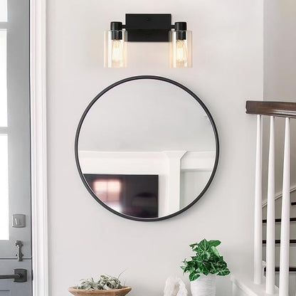 Matte Black Bathroom Light Fixtures,2-Light Bathroom Vanity Light Over Mirror with Clear Glass Shade,Modern Farmhouse Wall Sconces Lighting for Bedroom Cabinet Kitchen Living Room