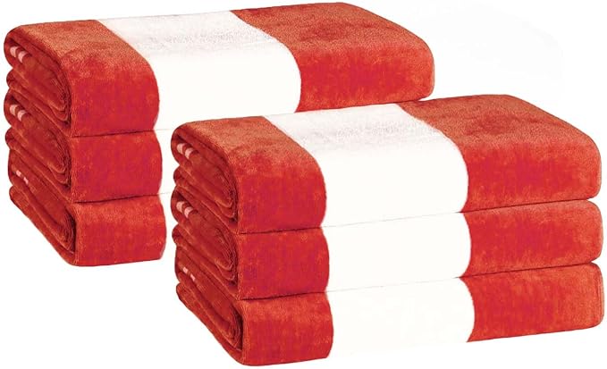 Superior Cotton Striped Beach Towels, Colorful Towels for Adult, Kid, Pool, Swimming, Sand, Travel, Large Oversized, Absorbent, Fast Drying, Bath Basics, Cabana Collection, Set of 6, Coral