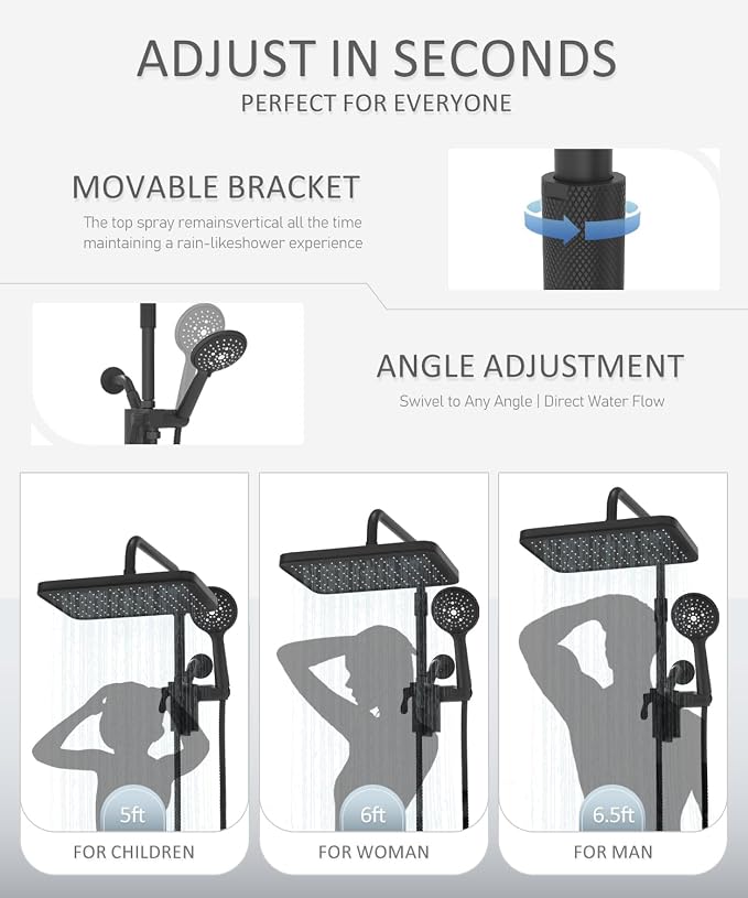 12 Inch Shower Head with Filters Rain Shower Head with Handheld Spray Combo | Filtered Shower Heads with Handheld,High Pressure Rainfall Dual Showerhead,Adjust Height and Angle of Extension Arm,Black