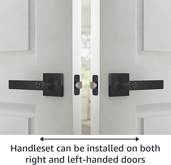 Amazon Basics Contemporary Stamford Entry Door Lever, Easy Installation, Matte Black, 1-Pack