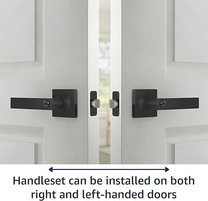 Amazon Basics Contemporary Stamford Entry Door Lever, Easy Installation, Matte Black, 1-Pack