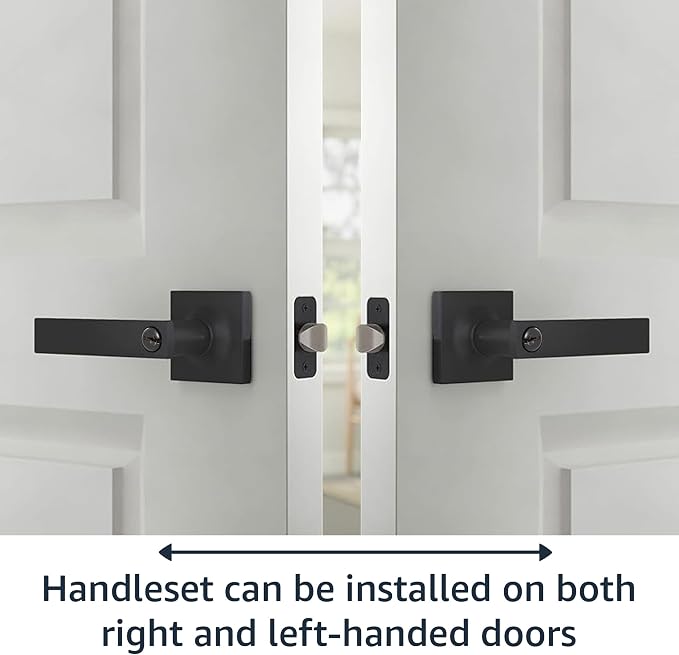 Amazon Basics Contemporary Stamford Entry Door Lever, Easy Installation, Matte Black, 1-Pack