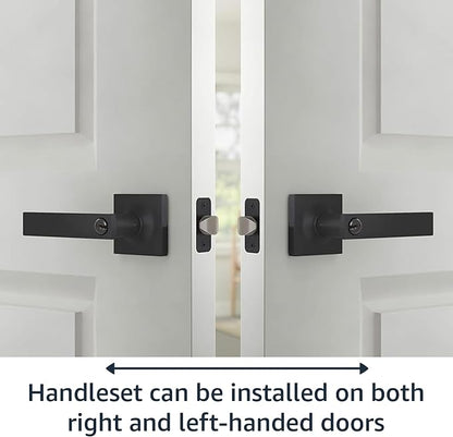 Amazon Basics Contemporary Stamford Entry Door Lever, Easy Installation, Matte Black, 1-Pack