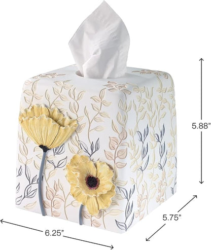 Avanti Linens - Tissue Box Cover, Guest Bathroom Essentials, Countertop Accessories, Floral Home Decor (Marielle Collection)