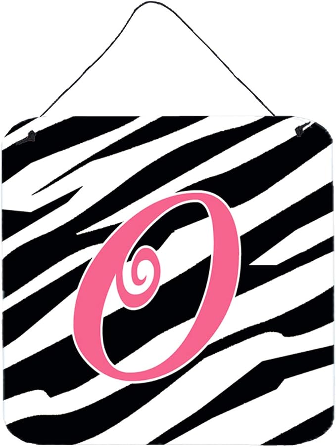 Caroline's Treasures CJ1037-ODS66 Letter O Initial Zebra Stripe and Pink Wall or Door Hanging Prints Aluminum Metal Sign Kitchen Wall Bar Bathroom Plaque Home Decor, 6x6, Multicolor