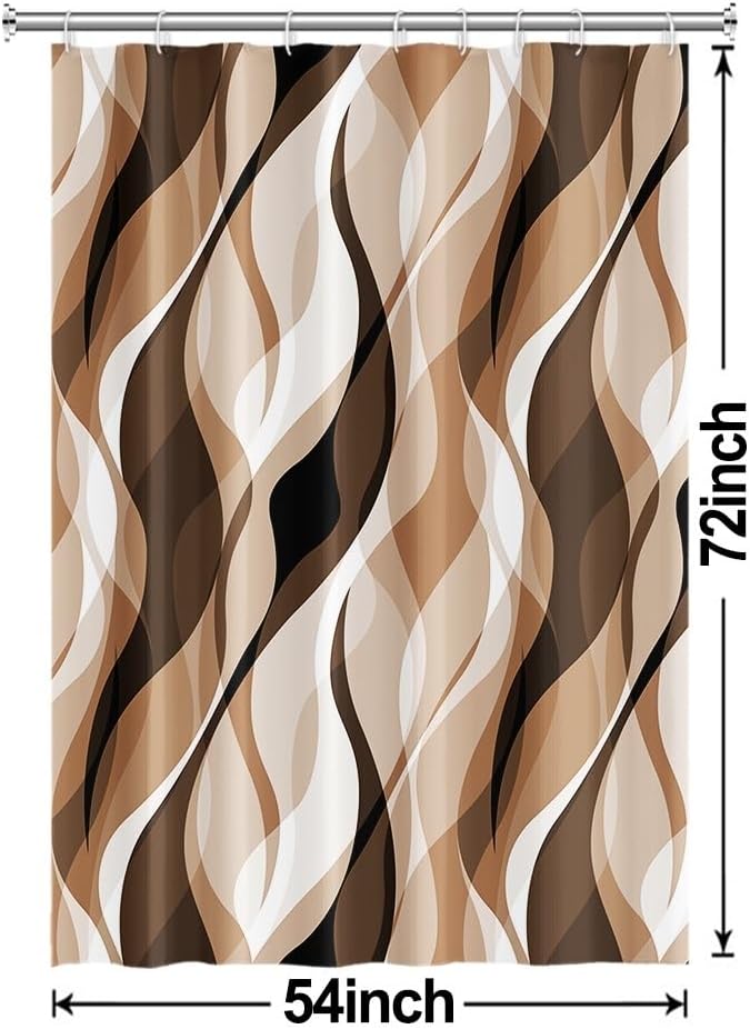 Brown Shower Curtain, Modern Abstract Grey and Brown Striped Shower Curtain Set for Bathroom Waterproof Tan Shower Curtain with Hooks, 54x72 Inch