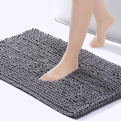 FRESHMINT Chenille Bathroom Rugs Non-Slip Bath Mat 32”x20”, Washable Soft Shower Mat, for Bathroom Floor & Tub Fluffy Shag Bath Rugs, Durable Thick Water Absorbent Microfiber Shower Rugs, Gray