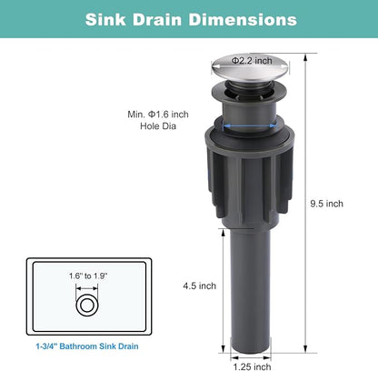 Bathroom Sink Drain Without Overflow, ARCORA Brushed Nickel Pop Up Drain for Vessel Sink Clicker Drain Stopper