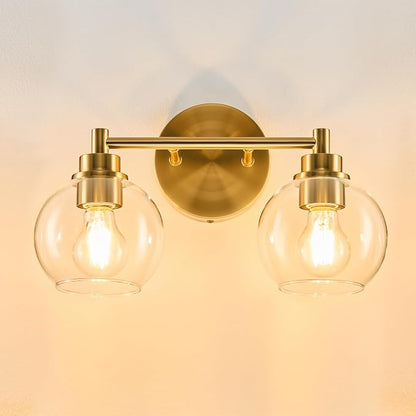 VONLUCE 2 Light Bathroom Vanity Light Fixtures, Gold Finish | Globe Glass Shades, E26 Sockets, Easy to install, Vanity Lights for Bedroom Hallway Living Room