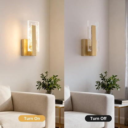 Modern Wall Sconces Set of Two, Hardwired Gold Wall Light Lighting, 3000K Warm White Acrylic Shade Wall Light Fixture, Indoor Wall Mounted Lamp for Hallway Bedroom Corridor Stairs Bathroom