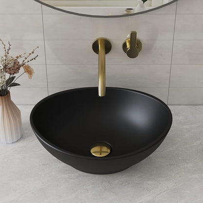 DeerValley DV-1V0011 Horizon Black Bathroom Sink, 16"x13" Oval Bathroom Vessel Sink Above Counter Vanity Ceramic Sink