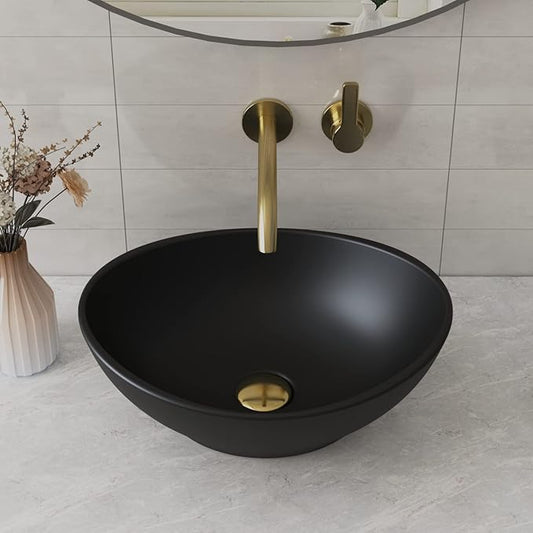DeerValley DV-1V0011 Horizon Black Bathroom Sink, 16"x13" Oval Bathroom Vessel Sink Above Counter Vanity Ceramic Sink