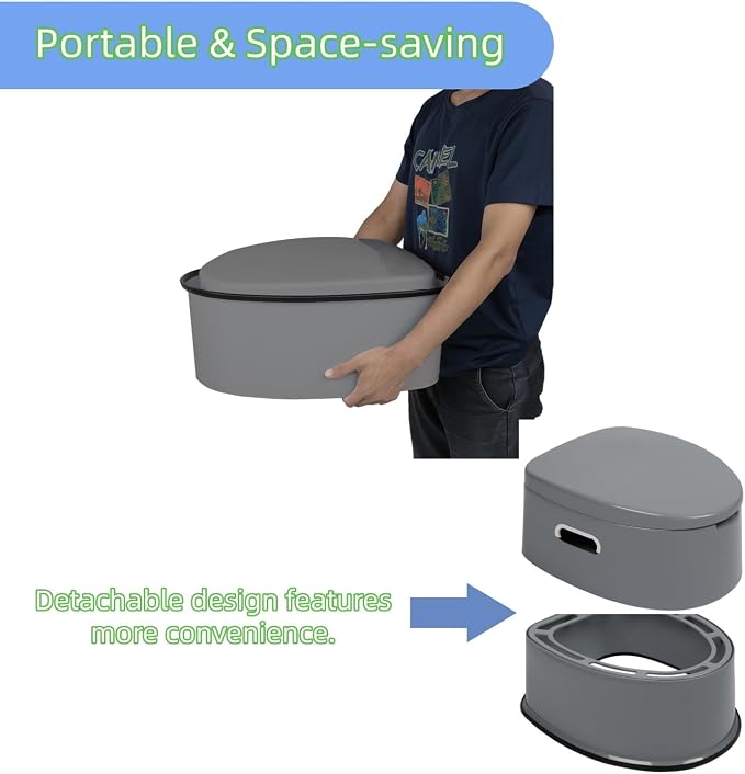 Portable Toilet with Non-Slip Mat, Leak-Proof & Odorless Travel Toilet, Grey