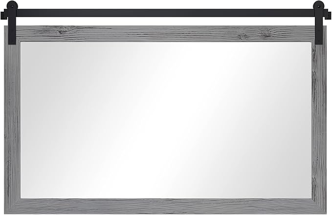 COGOOD Farmhouse Bathroom Mirrors for Over Sink - 30 x 45 Grey | Rustic Barn Door Wood Framed Vanity Mirror for Entryway, Living Room, Bedroom, Dresser Wall Decor