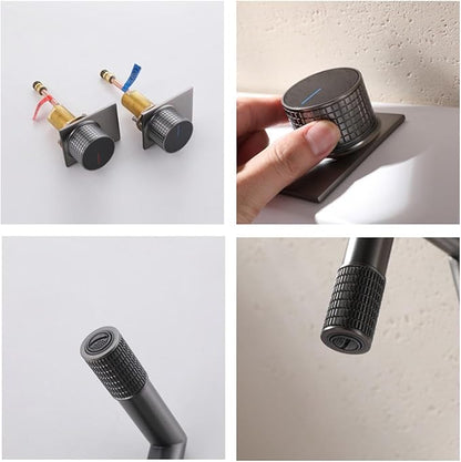 3 Holes Restroom Faucet 2 Knobs Hot and Cold Faucet for Bathroom Sink Copper,Gun Gray