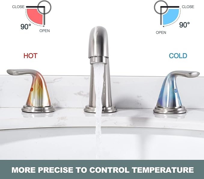 Bathroom Sink Faucet 3 Holes Brushed Nickel, ALEASHA Widespread Bathroom Faucet, Washroom Sink Faucets with 304 Stainless Steel Lead-Free Hose, Pop Up Drain with Overflow for RV Restroom Vanity Camper