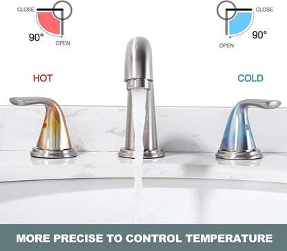 Bathroom Sink Faucet 3 Holes Brushed Nickel, ALEASHA Widespread Bathroom Faucet, Washroom Sink Faucets with 304 Stainless Steel Lead-Free Hose, Pop Up Drain with Overflow for RV Restroom Vanity Camper