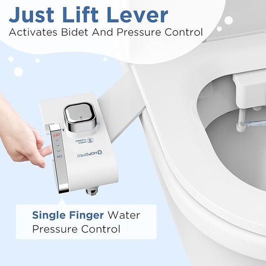 HOPOPRO Bidet with Single Finger Water Pressure Control, Self Cleaning Hygienic Dual Nozzle (Feminine/Rear Wash), Non-Electric Bidet Attachment for Toilet Seat, Easy DIY Install <5 Min -White