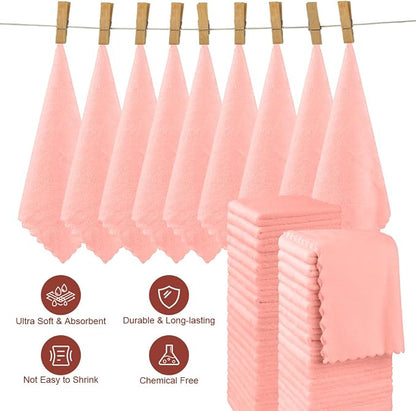 Orighty Washcloths 48 Pack, Ultra Soft Face Towels 12 x 12 inch | Absorbent & Quick Drying Coral Velvet Wash Cloths Bulk, Multi-Purpose Face Cloth for Household, Cleansing and Sport (Pink)