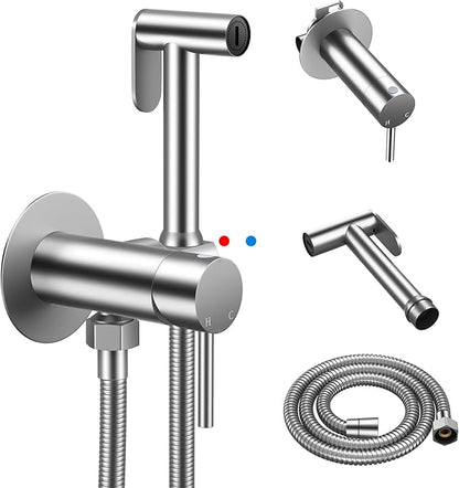 Arofa Built-in Hot and Cold Bidet Sprayer for Toilet, Warm Water Bidet with Adjustable Water Pressure, Dual Control Mode Toilet Sprayer with Toilet Hose for Feminine Wash, Wall Mounted