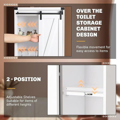 Over Toilet Storage Cabinet with Barn Door & Adjustable Shelves | 24 Inch Wide Bathroom Organizer, Space-Saving, Sturdy Wood, Anti-Tipping, Easy Assembly, for Restroom, Laundry, Small Spaces