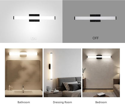 24in LED Bathroom Vanity Light(3000K/4000K/5000K, Brightness Dimmable), 15W Black Bathroom Light Fixtures Over Mirror, IP44 Modern Bath Vanity Lights Bar 120V, ETL Listed